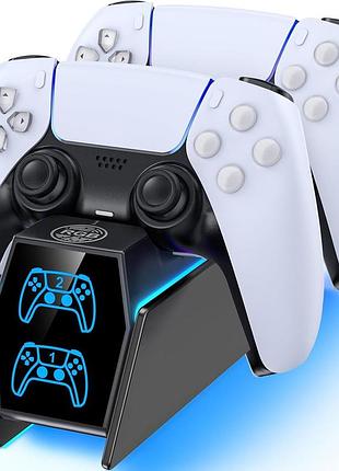 Tokluck - зарядная станция для геймпадов ps5/ps5 edge, док-станция для 2 контроллеров ps5 с rgb подсветкой