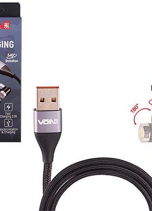 Кабель магнитный шарнирный voin usb - micro usb 3а, 2m, black быстрая зарядка/передача данных vc