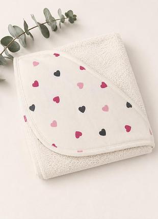 Полотенце-уголок детский baby comfort розовые сердечки 75*75 см белая махра