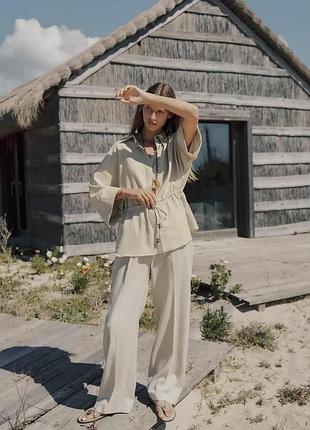 Лляні широкі штани прямого крою, брюки zara, нова колекція, розмір xs, s