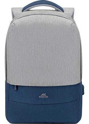 Рюкзак rivacase prater 7562 — 15.6", сірий із темно-синім, поліестер, блискавка