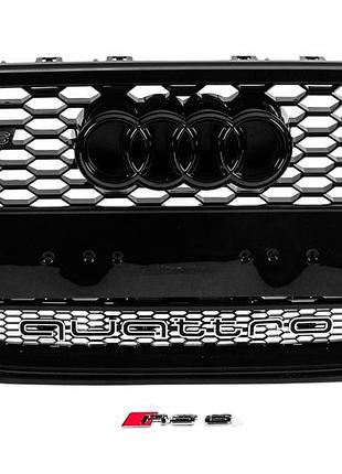 Передняя решетка радиатора rs-style черная с надписью quattro (2011-2014) для ауди a6 c7