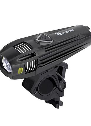 Фара велосипедная west biking 0701263 black + silver металлическая велофара яркий фонарь аккумуляторная led