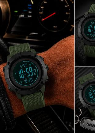 Спортивные часы skmei 1427ag army green кварцевый механизм цифровой дисплей дата таймер будильник водозащиты 5 atm