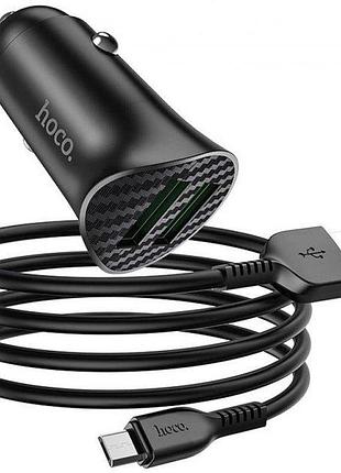 Адаптер автомобильный hoco micro usb cable farsighted dual port qc3.0 car charger set z39 |2usb, qc3.0, 3a/18w| black