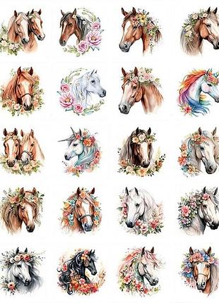 Набір тимчасових татуювань "коні" horses-20-01 розмір 6х6 см