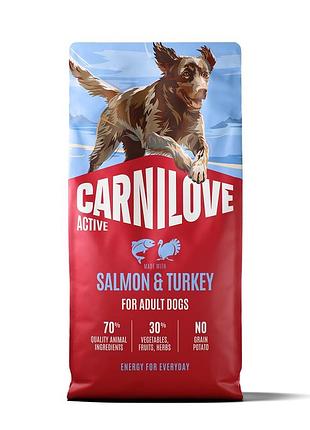 Корм сухой carnilove active salmon & turkey д/cобак лосось и индейка 12 кг