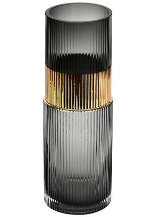 Ваза стеклянная stenson candle r95319, 10×30 см, серая с золотой отделкой