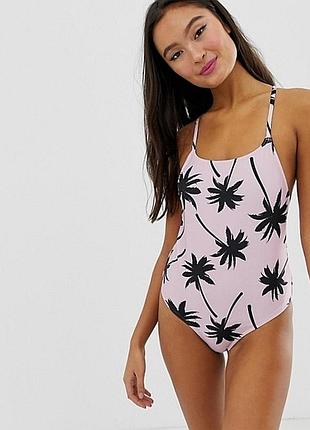 Слитный розовый купальник le palm принт "пальмы" из каталога asos