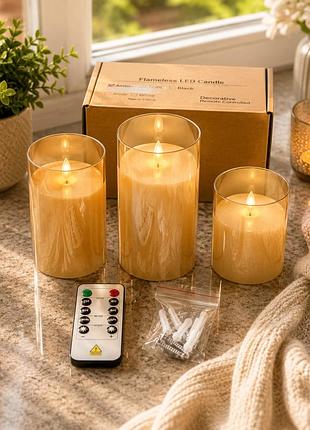 Набір led свічок flameless candle 3 шт з пультом | декоративні безпечні електронні свічки