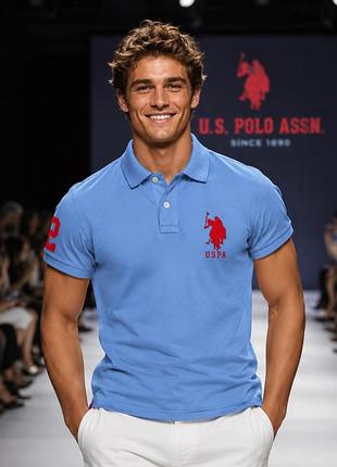Футболка-поло чоловіча u.s. polo assn. блакитна, розмір m, 100% бавовна
