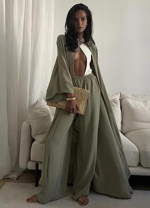 Женский костюм кардиган макси с брюками