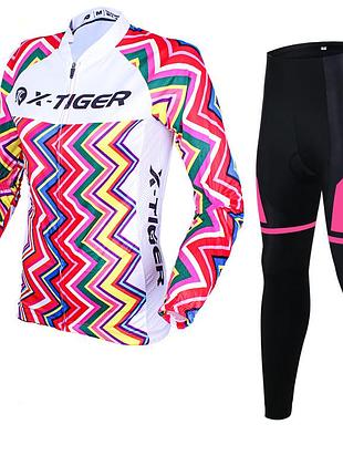 Вело костюм женский x-тiger xw-ct-155 кофта с длинным рукавом штаны multicolor zigzag 3xl