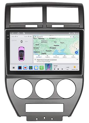 Штатная магнитола lesko для jeep compass i 2006-2010 экран 10" 4/64 qled carplay 4g wi-fi gps 360 prime