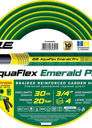 Шланг садовый 2е aquaflex emerald pro 3/4″ 30 м 4 слоя 20 бар -10…+60°c ороситель 2 коннектора адаптер 2e-ghe34ed30