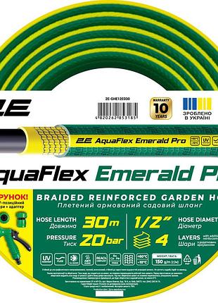 Шланг садовый 2е aquaflex emerald pro 1/2″ 30 м 4 слоя 20 бар -10…+60°c ороситель 2 коннектора адаптер 2e-ghe12ed30