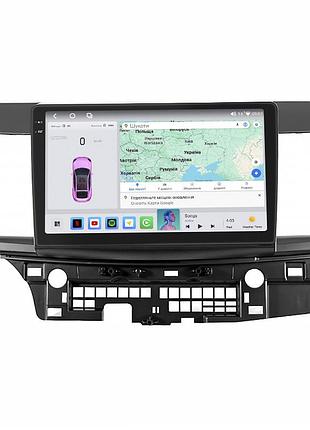 Штатная магнитола lesko для mitsubishi lancer x рестайлинг 2 2015-2017 экран 10" 4/64 qled carplay 4g wi-fi gps 360 prime