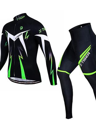 Вело костюм для чоловіків x-тiger xm-ct-013 кофта з довгим рукавом штани green 4xl