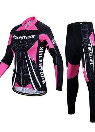 Вело костюм женский siilenyond sw-ct-057 полосы длинный рукав штаны black pink 3xl