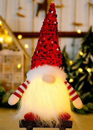 Новогодняя игрушка рождественский гном a1 светящийся 30*10 red