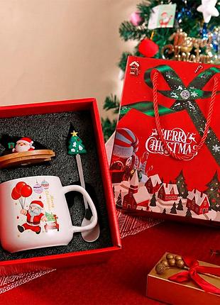 Рождественская чашка "merry christmass" санта jjx003 кружка с ложечкой новогодняя в подарочной упаковке