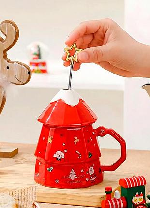 Рождественская чашка "merry christmass" елка кружка в форме новогодней елки в подарочной упаковке red