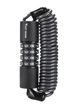 Кодовый велозамок west biking yp0705078 4-значный код 150 см black