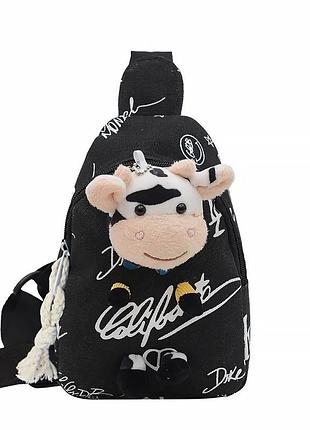 Дитяча нагрудна сумка рюкзак a-407 cow на одне відділення з ремінцем black