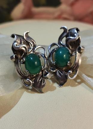 Серьги серебряные, хризопраз, винтаж