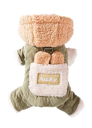 Комбинезон с капюшоном для собак lucky 2410sxmj0173 тедди с петлей для поводка green xs