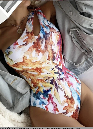 Стильный яркий слитный купальник на одно плечо, shein