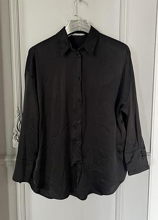 Черная шелковая рубашка primark zara h&m