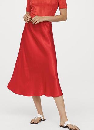 Атласна червона міді спідниця h&m