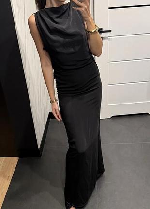 Шикарное длинное черное платье с открытой спиной zara