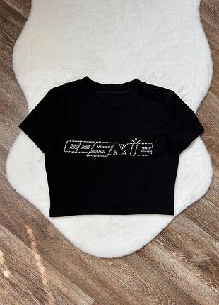 Черный топ со стразами shein y2k
