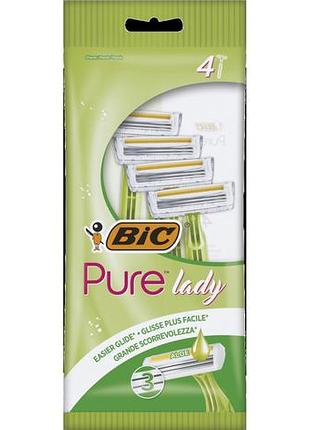 Станки бритвенные bic pure lаdy aloe 4 шт с 3-мя лезвиями