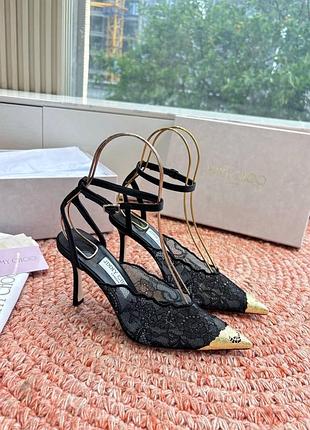 Жіночі шкіряні босоніжки туфлі з мереживом jimmy choo