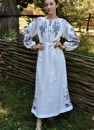 Платье вышиванка взрослое лен длинное