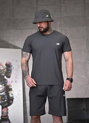 Літній комплект new balance, сірий літній чоловічий костюм, стильний літній комплект