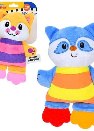 Игра животное, кот, 19см, мягкая игрушка, прорезыватель, плюш, 2 вида, на листьях, 12,5*21*5см, уп. (72шт)