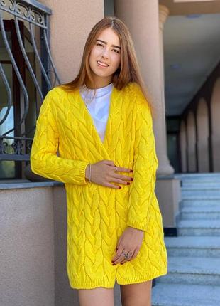 Кардиган подростковый для девочки вязаный желтый