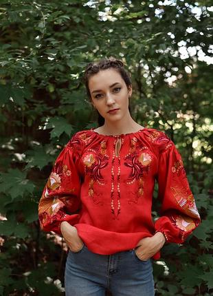 Женская вышиванка блуза лен 42
