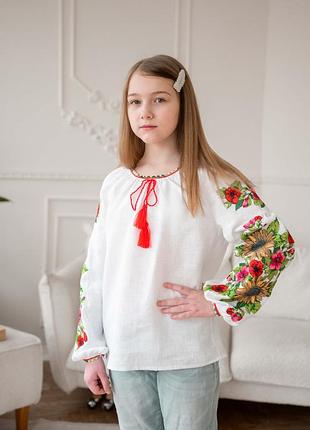 Блуза вышиванка детская "соняшники" 110
