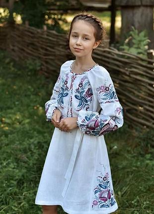 Льняное платье вышиванка для девочки 152