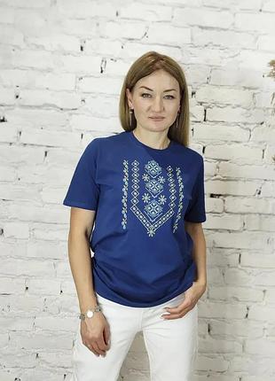 Женская футболка вышиванка синего цвета xxxxl