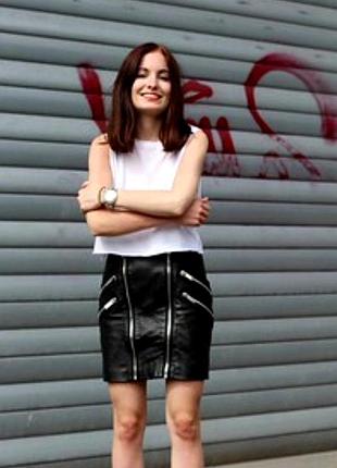 Кожаная мини-юбка river island с молниями #короткая юбка из натуральной кожи/ батал eur 44 (uk 18)