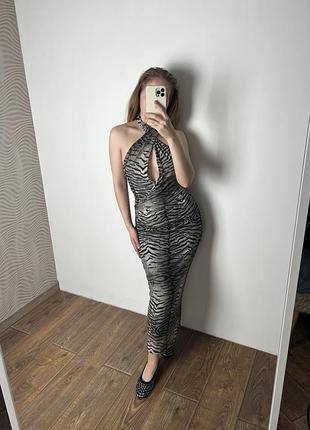 Zara сукня по фігурі, стрейч сітка, сіра сукня анімалістичний принт. міді сукня зара