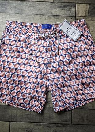 Мужские хлопковые пляжные шорты scotch & soda с геометрическим узором и завязками на талии размер м