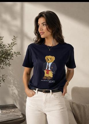 Темно синяя футболка polo ralph lauren унисекс с принтом polo bear.