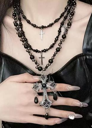 Чокер на шию, готичне намисто « dark elegance » з хрестами
